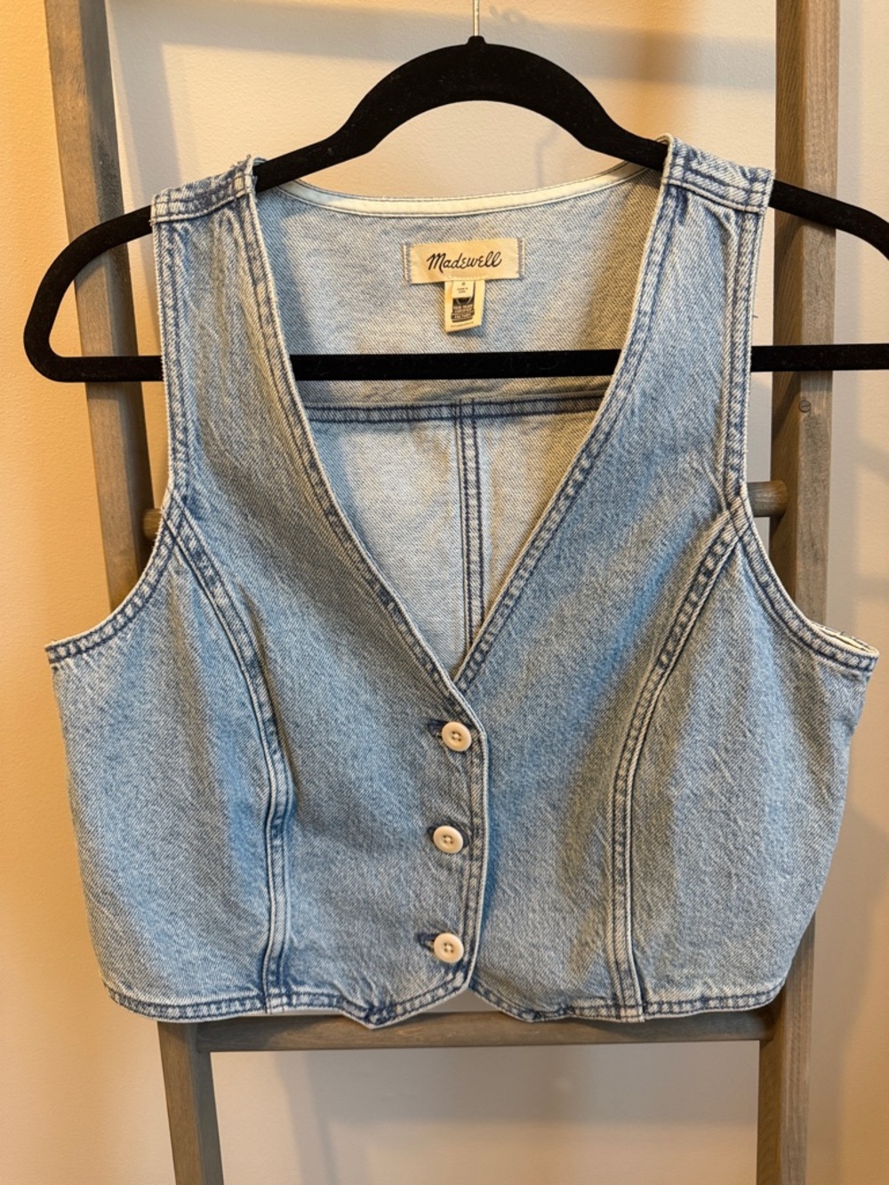 Madewell Light Wash Denim Crop Vest - Light Blue